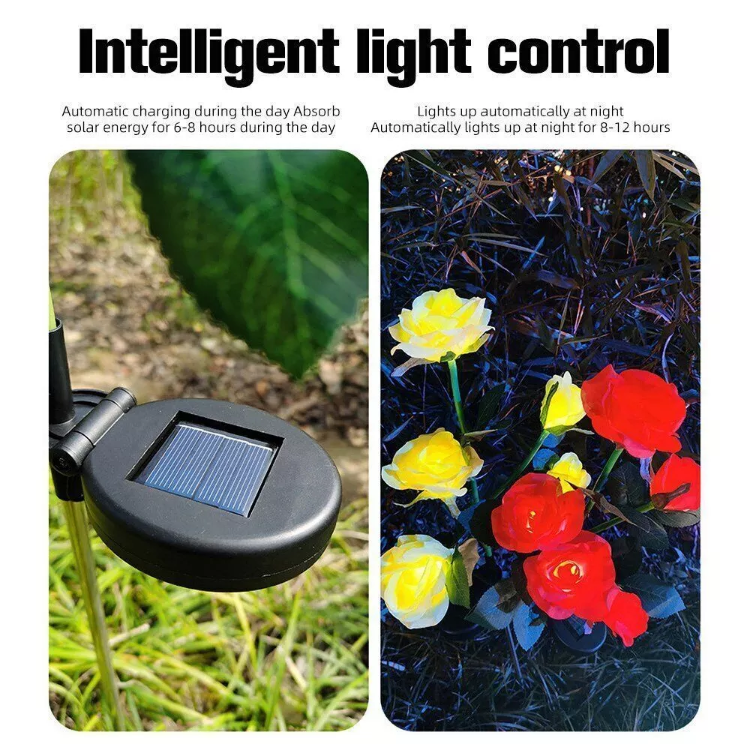 Picture of 5 LED Rose Flower Stake Solar Lights -  IP65 Waterproof, 600mAh Rechargeable Battery, Solar Powered