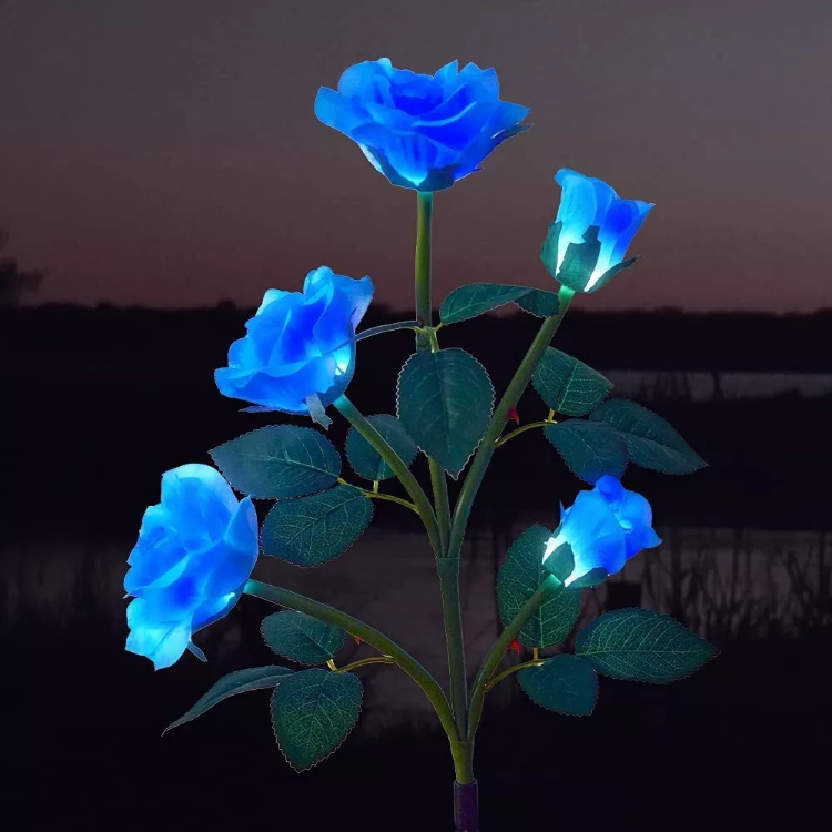 Picture of 5 LED Rose Flower Stake Solar Lights -  IP65 Waterproof, 600mAh Rechargeable Battery, Solar Powered