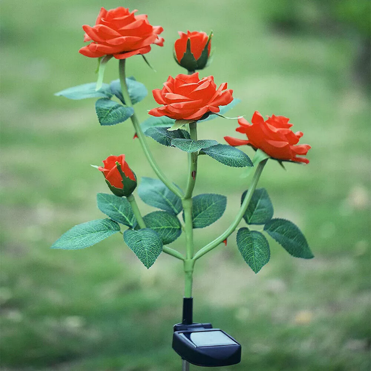 Picture of 5 LED Rose Flower Stake Solar Lights -  IP65 Waterproof, 600mAh Rechargeable Battery, Solar Powered