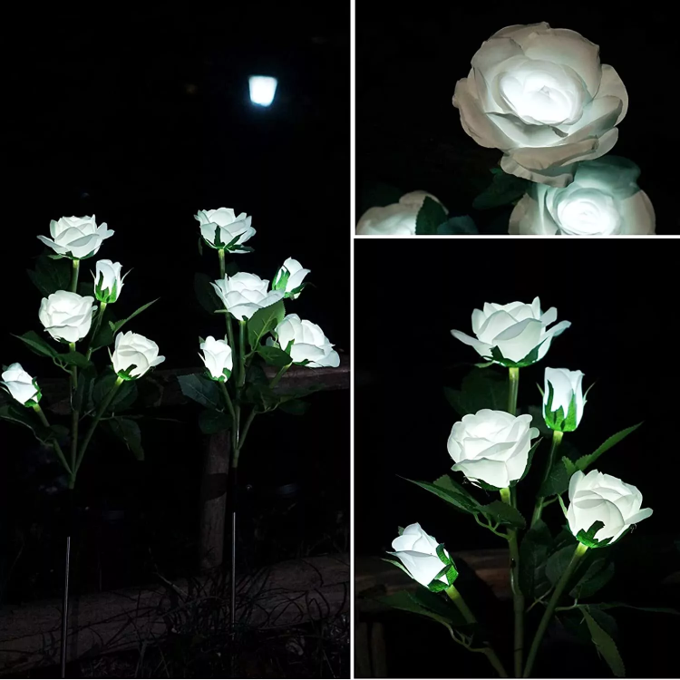 Picture of 5 LED Rose Flower Stake Solar Lights -  IP65 Waterproof, 600mAh Rechargeable Battery, Solar Powered