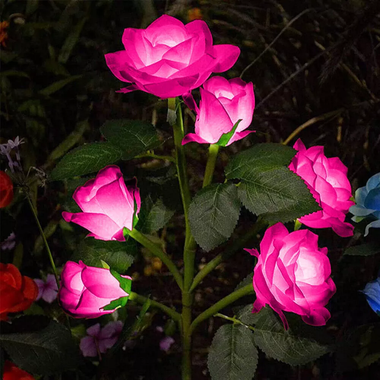 Picture of 5 LED Rose Flower Stake Solar Lights -  IP65 Waterproof, 600mAh Rechargeable Battery, Solar Powered