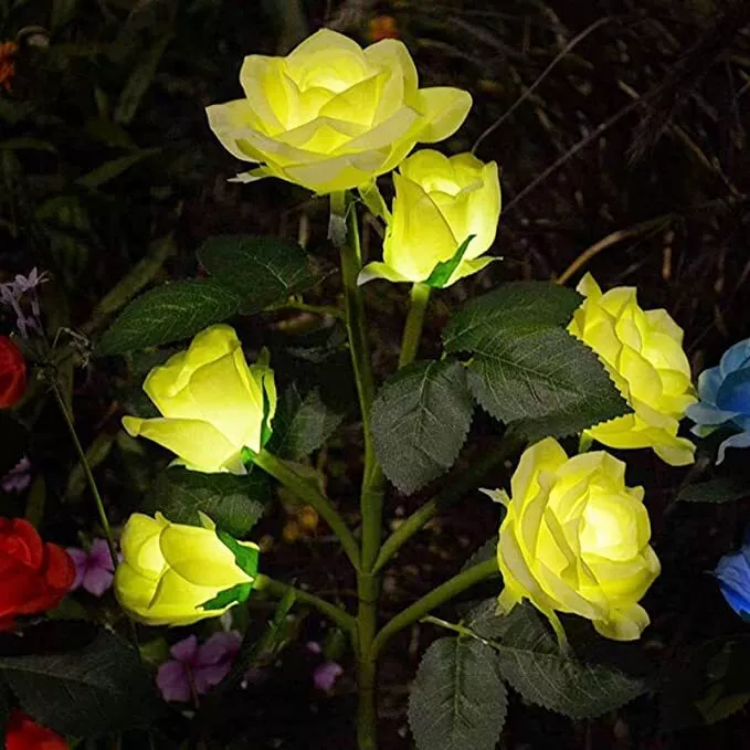 Picture of 5 LED Rose Flower Stake Solar Lights -  IP65 Waterproof, 600mAh Rechargeable Battery, Solar Powered