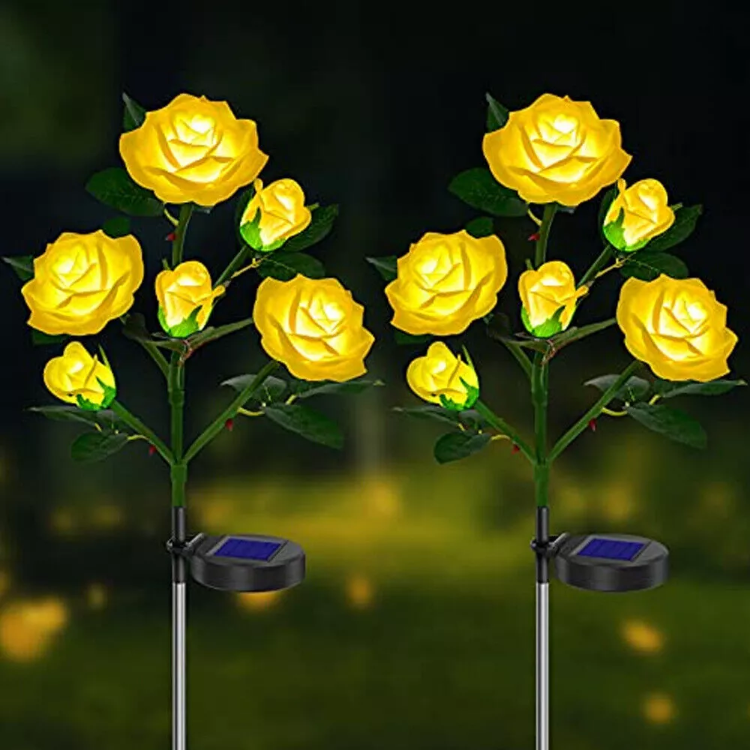 Picture of 5 LED Rose Flower Stake Solar Lights -  IP65 Waterproof, 600mAh Rechargeable Battery, Solar Powered