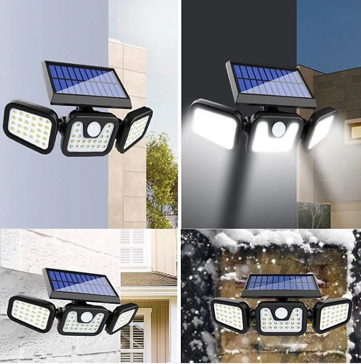 Picture of 3 Head Solar Powered Motion Sensor Outdoor Wall Light | Upgraded 74 LED Trio Solar light  Motion Sensor Security Light