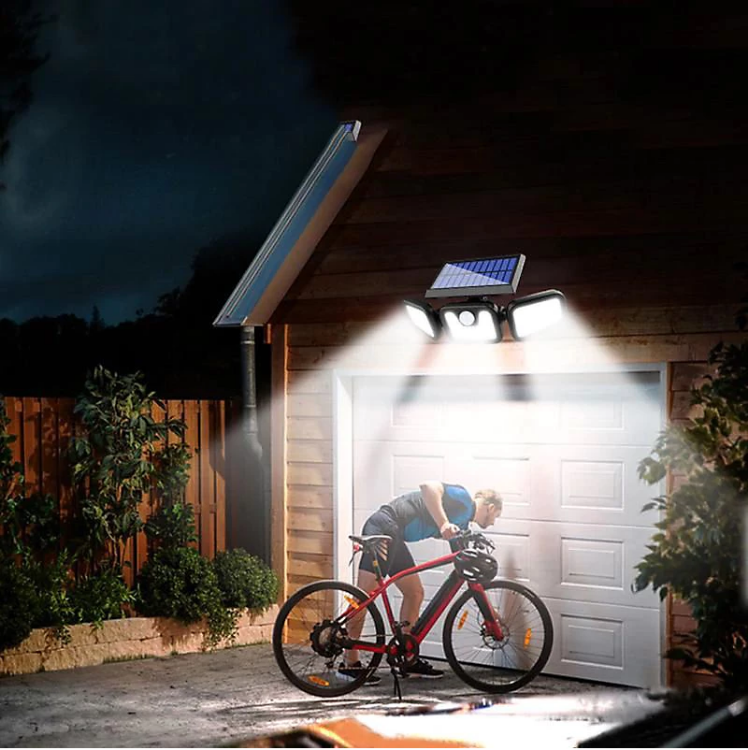 Picture of 3 Head Solar Powered Motion Sensor Outdoor Wall Light | Upgraded 74 LED Trio Solar light  Motion Sensor Security Light
