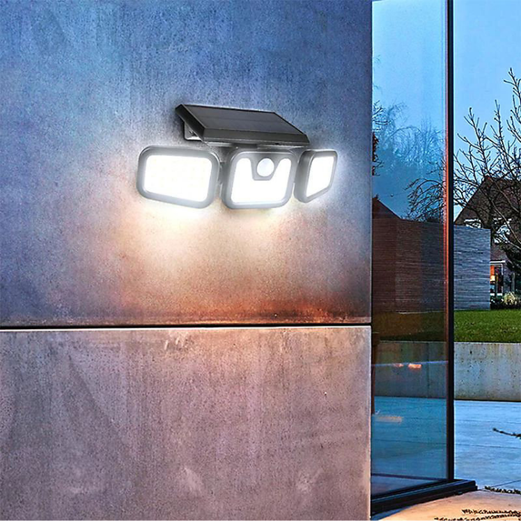 Picture of 3 Head Solar Powered Motion Sensor Outdoor Wall Light | Upgraded 74 LED Trio Solar light  Motion Sensor Security Light