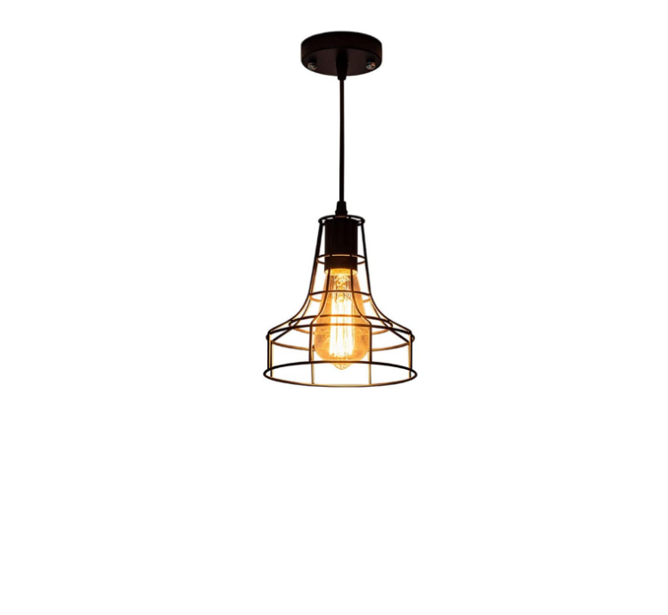 Picture of Black Iron Cage Pendant Light - 18cm Industrial Ceiling Fixture for E27 Bulbs - Open Frame Vintage Design - Kitchen, Restaurant, Loft Lighting - Matte Black Finish