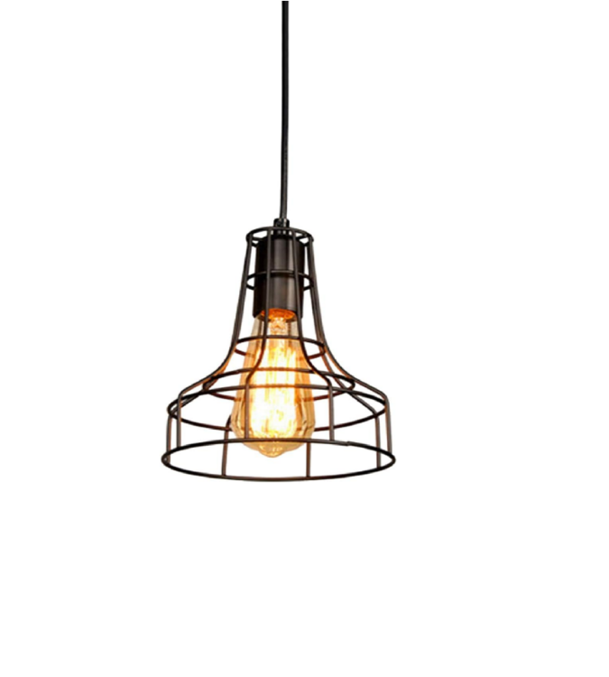 Picture of Black Iron Cage Pendant Light - 18cm Industrial Ceiling Fixture for E27 Bulbs - Open Frame Vintage Design - Kitchen, Restaurant, Loft Lighting - Matte Black Finish