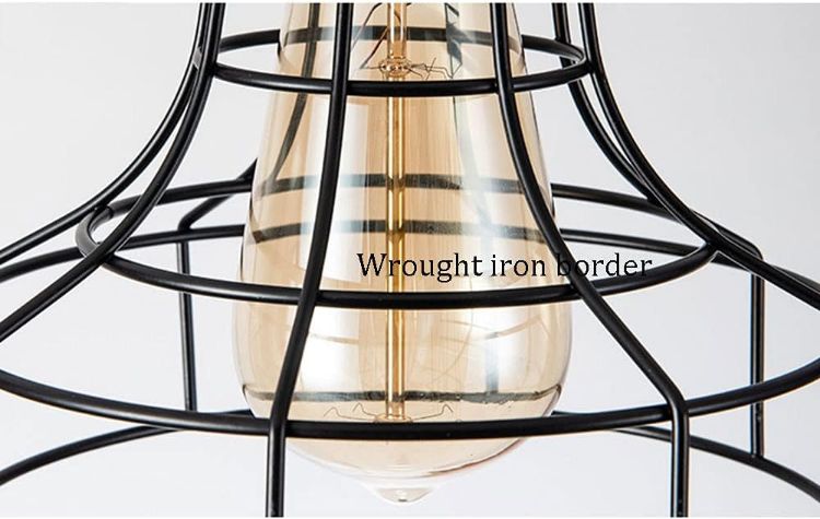 Picture of Black Iron Cage Pendant Light - 18cm Industrial Ceiling Fixture for E27 Bulbs - Open Frame Vintage Design - Kitchen, Restaurant, Loft Lighting - Matte Black Finish