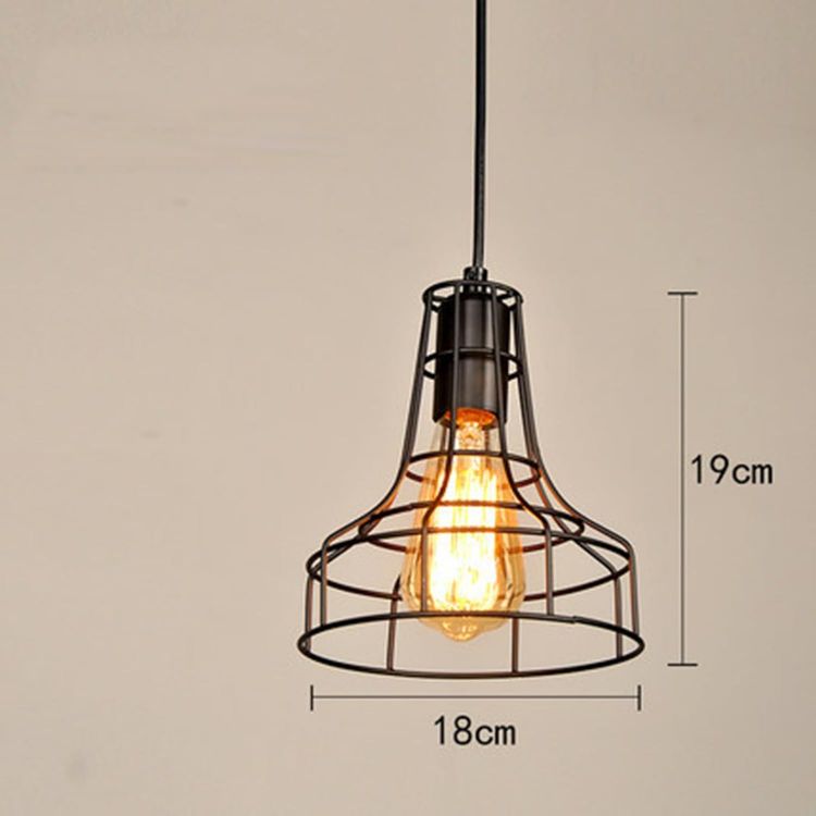 Picture of Black Iron Cage Pendant Light - 18cm Industrial Ceiling Fixture for E27 Bulbs - Open Frame Vintage Design - Kitchen, Restaurant, Loft Lighting - Matte Black Finish