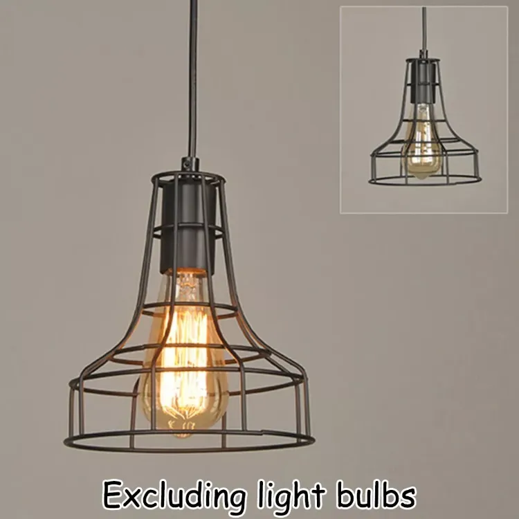 Picture of Black Iron Cage Pendant Light - 18cm Industrial Ceiling Fixture for E27 Bulbs - Open Frame Vintage Design - Kitchen, Restaurant, Loft Lighting - Matte Black Finish