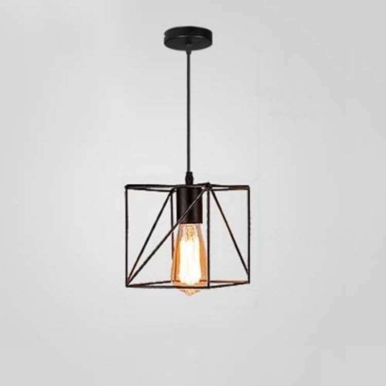 Picture of Industrial Cage Pendant Light - 15cm Black Iron Vintage Ceiling Fixture - E27 Bulb Compatible (Not Included) - No Canopy - Farmhouse, Café & Kitchen Lighting 