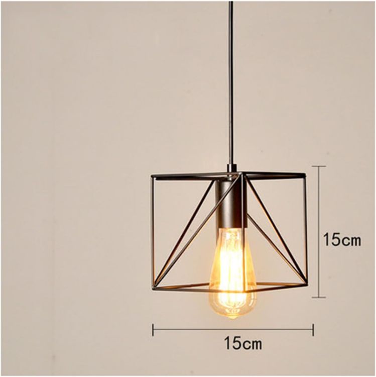 Picture of Industrial Cage Pendant Light - 15cm Black Iron Vintage Ceiling Fixture - E27 Bulb Compatible (Not Included) - No Canopy - Farmhouse, Café & Kitchen Lighting 