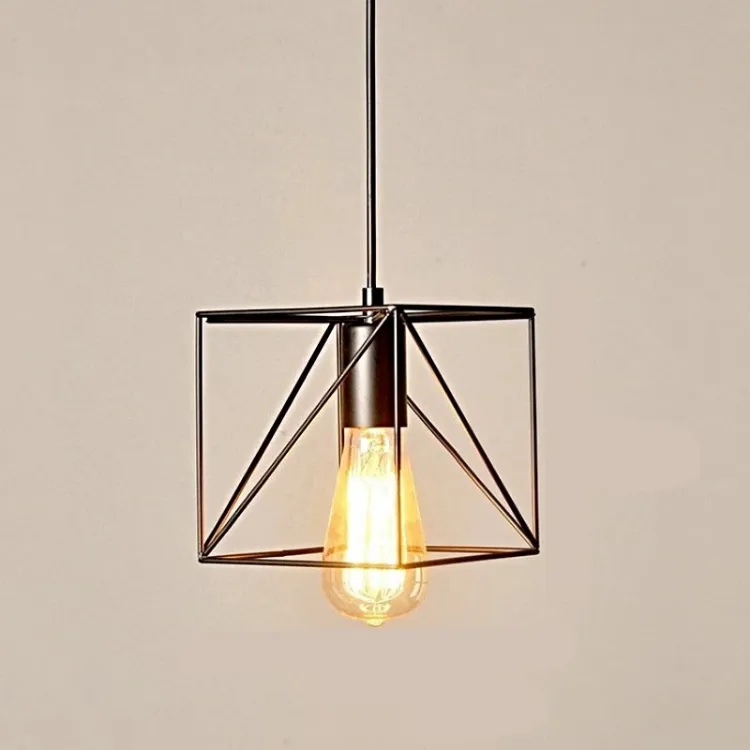Picture of Industrial Cage Pendant Light - 15cm Black Iron Vintage Ceiling Fixture - E27 Bulb Compatible (Not Included) - No Canopy - Farmhouse, Café & Kitchen Lighting 