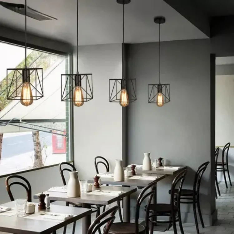 Picture of Industrial Cage Pendant Light - 15cm Black Iron Vintage Ceiling Fixture - E27 Bulb Compatible (Not Included) - No Canopy - Farmhouse, Café & Kitchen Lighting 