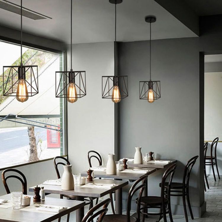 Picture of Industrial Cage Pendant Light - 15cm Black Iron Vintage Ceiling Fixture - E27 Bulb Compatible (Not Included) - No Canopy - Farmhouse, Café & Kitchen Lighting 