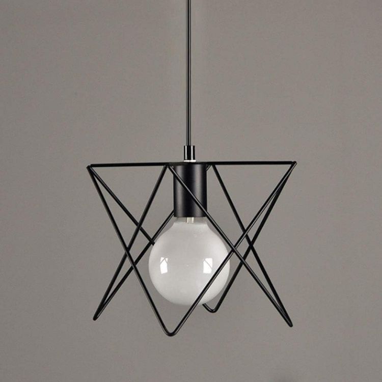 Picture of Industrial Cage Pendant Light - 18cm Black Iron Ceiling Fixture - E27 Bulb Compatible (Not Included) - No Canopy - Farmhouse & Café Lighting - Vintage Hanging Lamp
