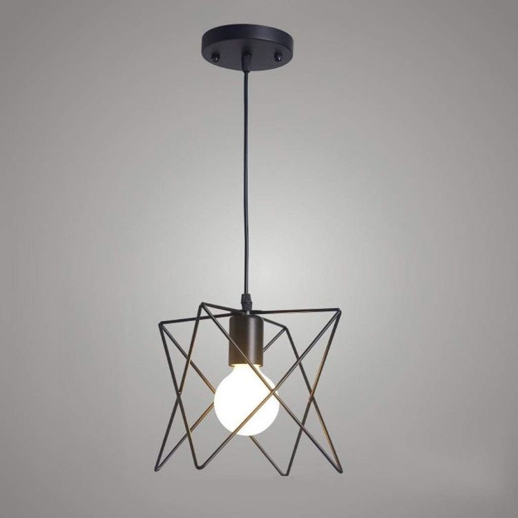 Picture of Industrial Cage Pendant Light - 18cm Black Iron Ceiling Fixture - E27 Bulb Compatible (Not Included) - No Canopy - Farmhouse & Café Lighting - Vintage Hanging Lamp