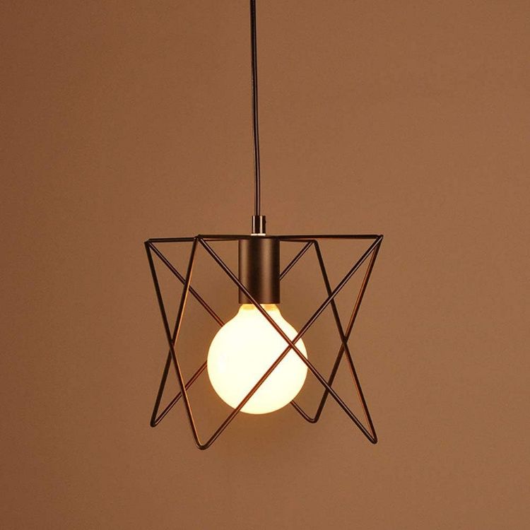 Picture of Industrial Cage Pendant Light - 18cm Black Iron Ceiling Fixture - E27 Bulb Compatible (Not Included) - No Canopy - Farmhouse & Café Lighting - Vintage Hanging Lamp