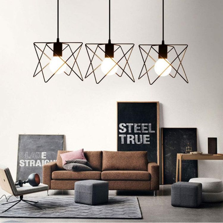 Picture of Industrial Cage Pendant Light - 18cm Black Iron Ceiling Fixture - E27 Bulb Compatible (Not Included) - No Canopy - Farmhouse & Café Lighting - Vintage Hanging Lamp