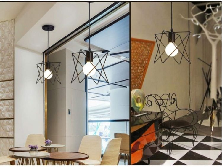 Picture of Industrial Cage Pendant Light - 18cm Black Iron Ceiling Fixture - E27 Bulb Compatible (Not Included) - No Canopy - Farmhouse & Café Lighting - Vintage Hanging Lamp