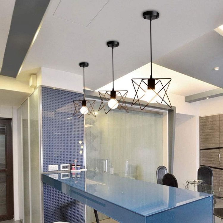 Picture of Industrial Cage Pendant Light - 18cm Black Iron Ceiling Fixture - E27 Bulb Compatible (Not Included) - No Canopy - Farmhouse & Café Lighting - Vintage Hanging Lamp