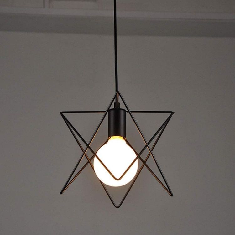 Picture of Industrial Cage Pendant Light - 18cm Black Iron Ceiling Fixture - E27 Bulb Compatible (Not Included) - No Canopy - Farmhouse & Café Lighting - Vintage Hanging Lamp