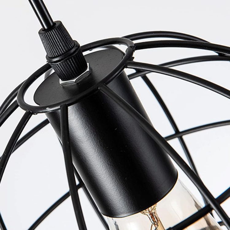 Picture of Vintage Industrial Cage Pendant Light - 19cm Black Iron Spherical Ceiling Fixture - E27 Bulb Compatible (Not Included) -  Farmhouse, Café & Kitchen Island Lighting - Rustic Hanging Lamp for Living Room & Bar