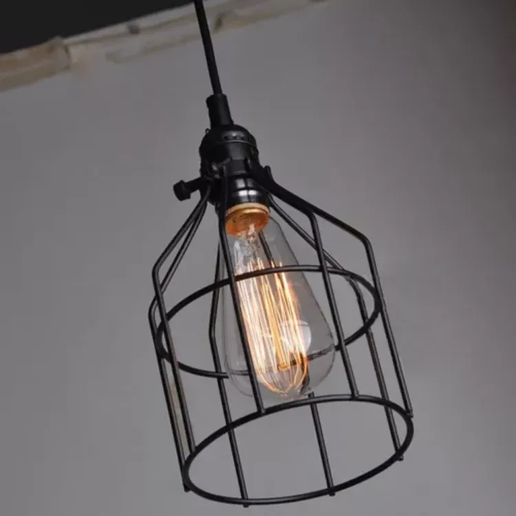Picture of Modern Black Iron Pendant Light –E27 Bulb Holder (Bulb Not Included), Industrial Vintage Ceiling Hanging Lamp for Living Room, Kitchen, Café