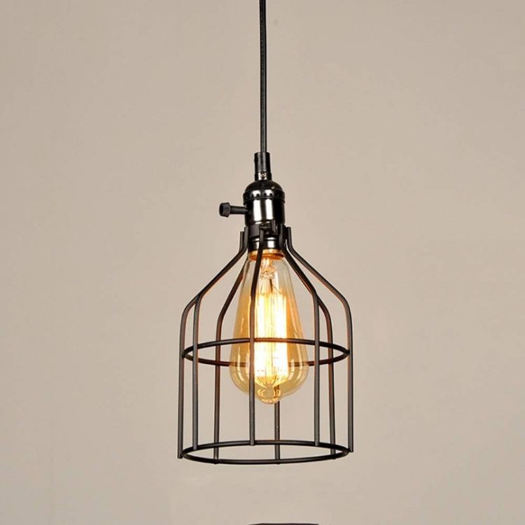 Picture of Modern Black Iron Pendant Light –E27 Bulb Holder (Bulb Not Included), Industrial Vintage Ceiling Hanging Lamp for Living Room, Kitchen, Café
