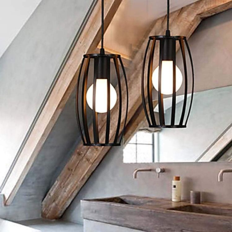Picture of Vintage Industrial Black Ceiling Pendant Light - E27 Bulb Holder (Bulb Not Included) - Retro Edison Style Hanging Lamp for Kitchen, Dining Room, Café & Loft Decor 