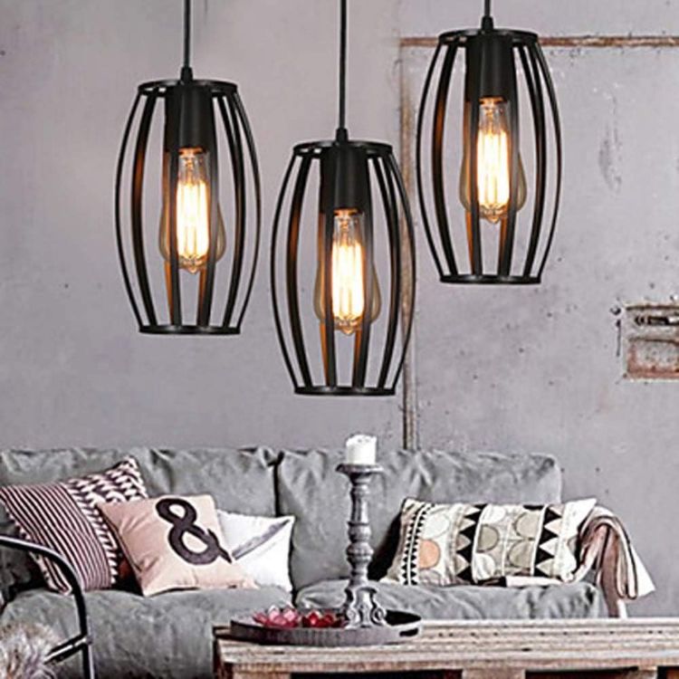 Picture of Vintage Industrial Black Ceiling Pendant Light - E27 Bulb Holder (Bulb Not Included) - Retro Edison Style Hanging Lamp for Kitchen, Dining Room, Café & Loft Decor 