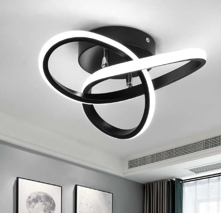 Picture of 22W Nordic LED Ceiling Light with 2 Rings – Creative Modern Design, Cool White Flush Mount Lamp for Entrance, Hallway, Living Room (Black)