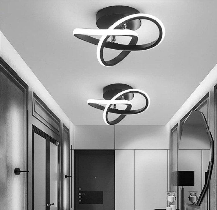 Picture of 22W Nordic LED Ceiling Light with 2 Rings – Creative Modern Design, Cool White Flush Mount Lamp for Entrance, Hallway, Living Room (Black)