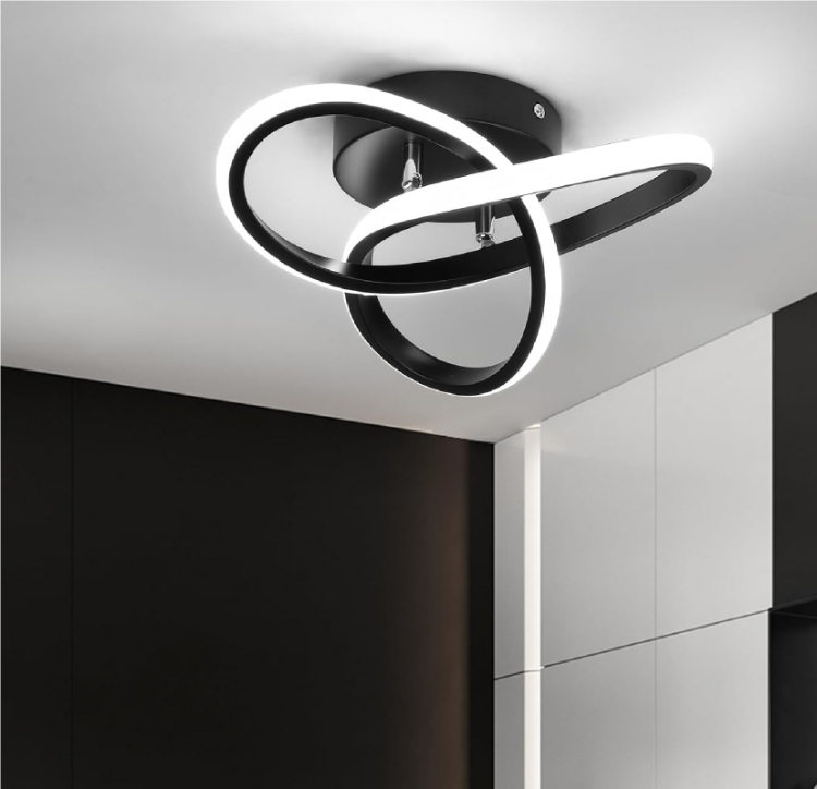 Picture of 22W Nordic LED Ceiling Light with 2 Rings – Creative Modern Design, Cool White Flush Mount Lamp for Entrance, Hallway, Living Room (Black)
