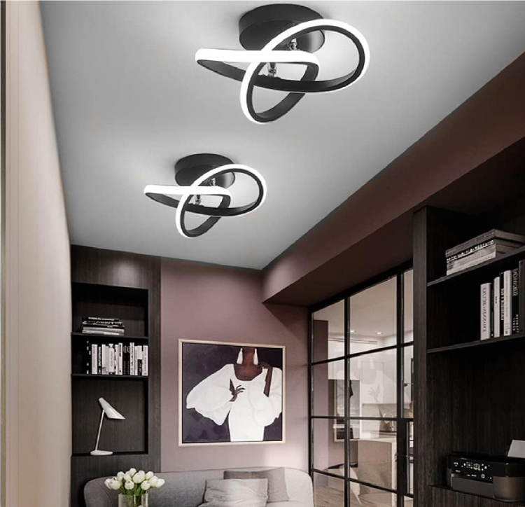 Picture of 22W Nordic LED Ceiling Light with 2 Rings – Creative Modern Design, Cool White Flush Mount Lamp for Entrance, Hallway, Living Room (Black)