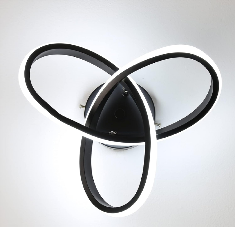 Picture of 22W Nordic LED Ceiling Light with 2 Rings – Creative Modern Design, Cool White Flush Mount Lamp for Entrance, Hallway, Living Room (Black)