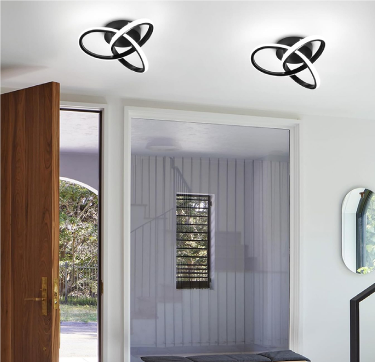 Picture of 22W Nordic LED Ceiling Light with 2 Rings – Creative Modern Design, Cool White Flush Mount Lamp for Entrance, Hallway, Living Room (Black)