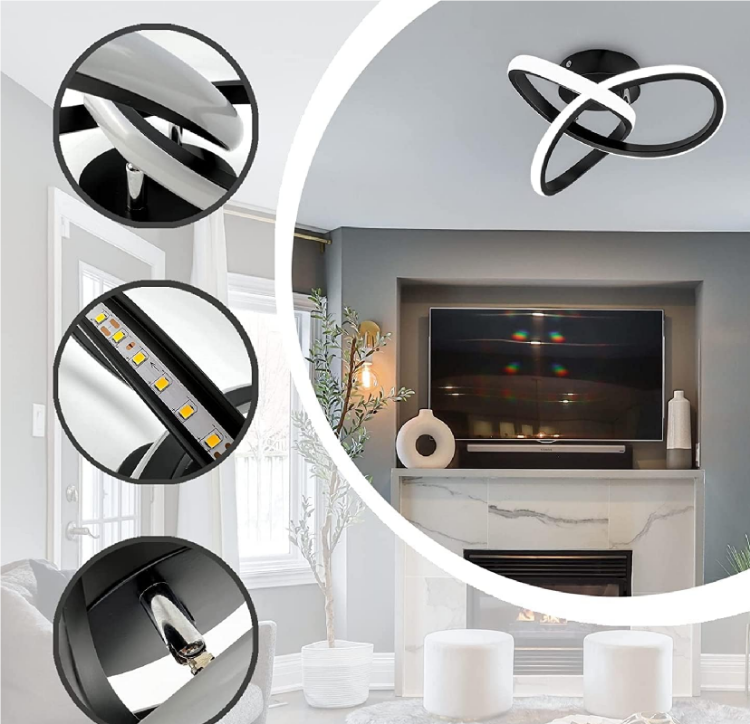 Picture of 22W Nordic LED Ceiling Light with 2 Rings – Creative Modern Design, Cool White Flush Mount Lamp for Entrance, Hallway, Living Room (Black)