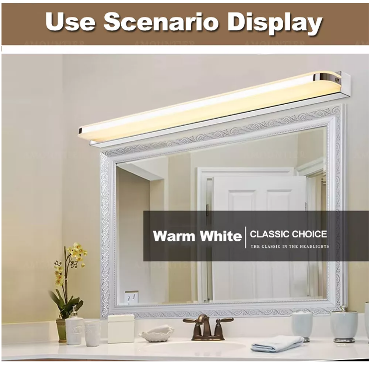 Picture of LED Mirror Front Light 9W  Warm White, Front Lighting IP44 for Bathroom, LED Over Mirror Light, White Base