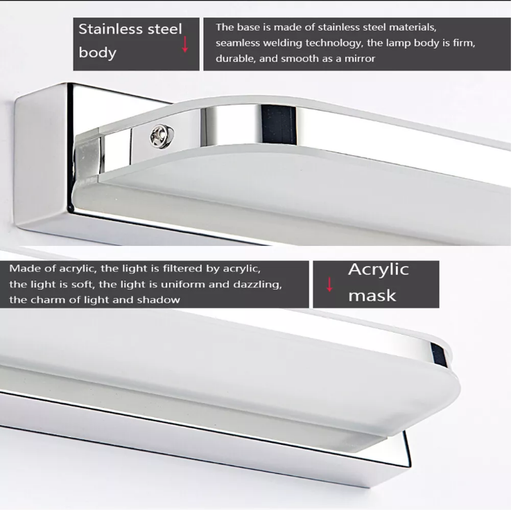 Picture of LED Mirror Front Light 9W  Warm White, Front Lighting IP44 for Bathroom, LED Over Mirror Light, White Base