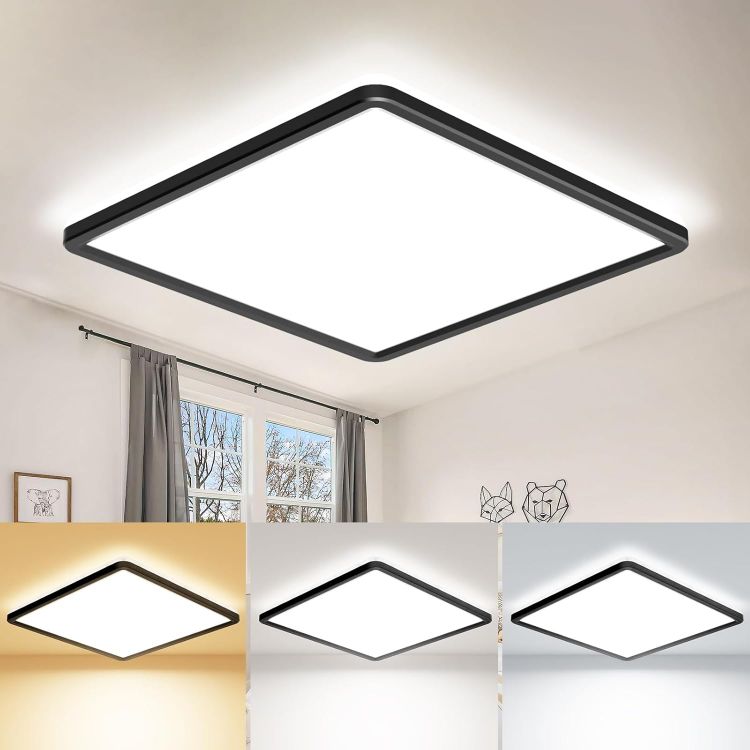 Picture of LED Ceiling Light, 3000K/4000K/6500K 3 Color Temperature, IP54 Waterproof Bathroom Light, Modern Square LED Ceiling Light