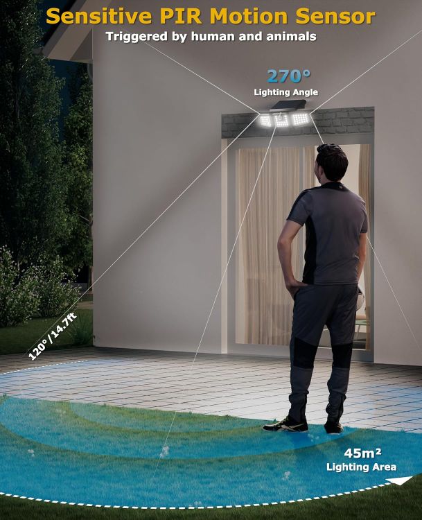 Picture of 3 Head Solar Powered Motion Sensor Outdoor Wall Light | Upgraded 74 LED Trio Solar light  Motion Sensor Security Light