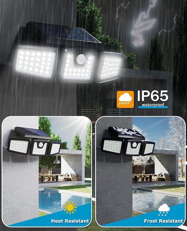 Picture of 3 Head Solar Powered Motion Sensor Outdoor Wall Light | Upgraded 74 LED Trio Solar light  Motion Sensor Security Light