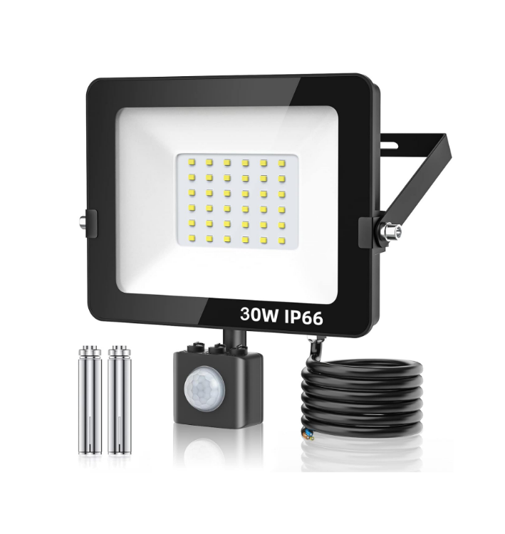 Picture of 30W Security Lights Outdoor with IR Remote Control, PIR Motion Sensor, 3000LM 6000K Cool White LED Floodlights, IP66 Waterproof Wall Light for Garden