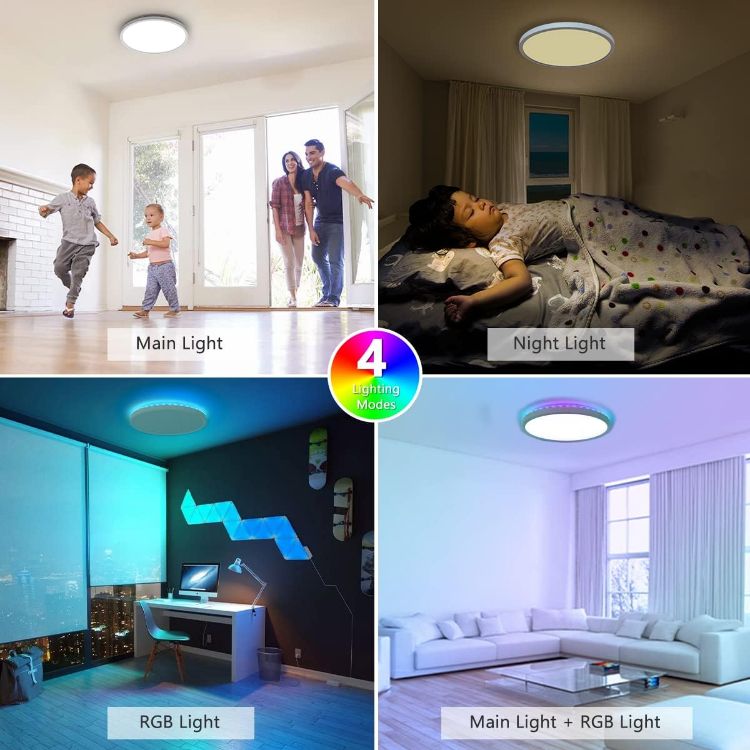 Picture of 24W RGB LED Ceiling Light With Remote Control – 30cm Ultra Slim Dimmable Flush Mount Round Ceiling Lamp – 6 Colour Backlight Modes, Timer, Memory Function, 3200LM Bright Indoor Lighting Fixture – Modern White Finish for Bedroom, Living Room, Kitchen, Bathroom & Office UK