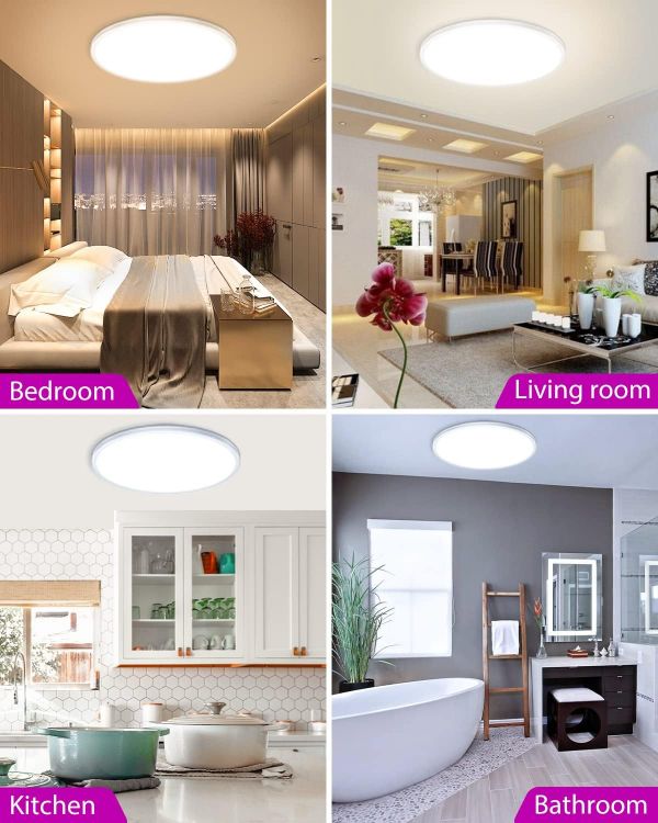 Picture of 30CM LED Ceiling Light Dimmable, 24W 3200LM Bathroom Lights Ceiling with Remote Control, Timer & Memory, Round Flush Ceiling Lamp