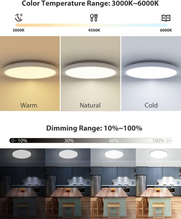Picture of 30CM LED Ceiling Light Dimmable, 24W 3200LM Bathroom Lights Ceiling with Remote Control, Timer & Memory, Round Flush Ceiling Lamp