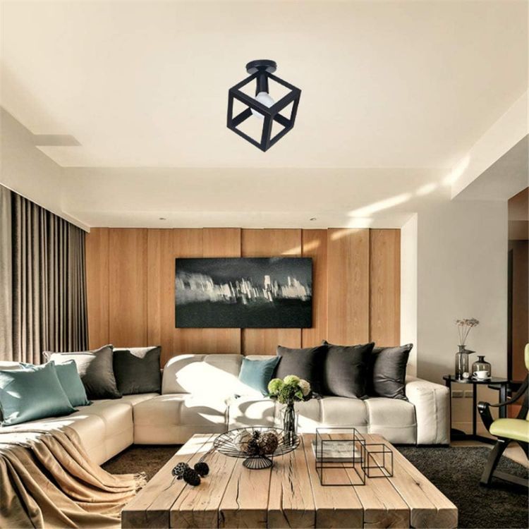 Picture of Retro Cube Chandelier Vintage Antique Ceiling Lamp Iron Metal Ceiling Light Black