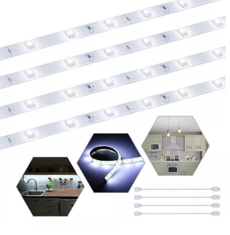Picture of 4x LED Strip Lights Under Cabinet Kitchen Cupboard Bar Counter Plug In Linkable